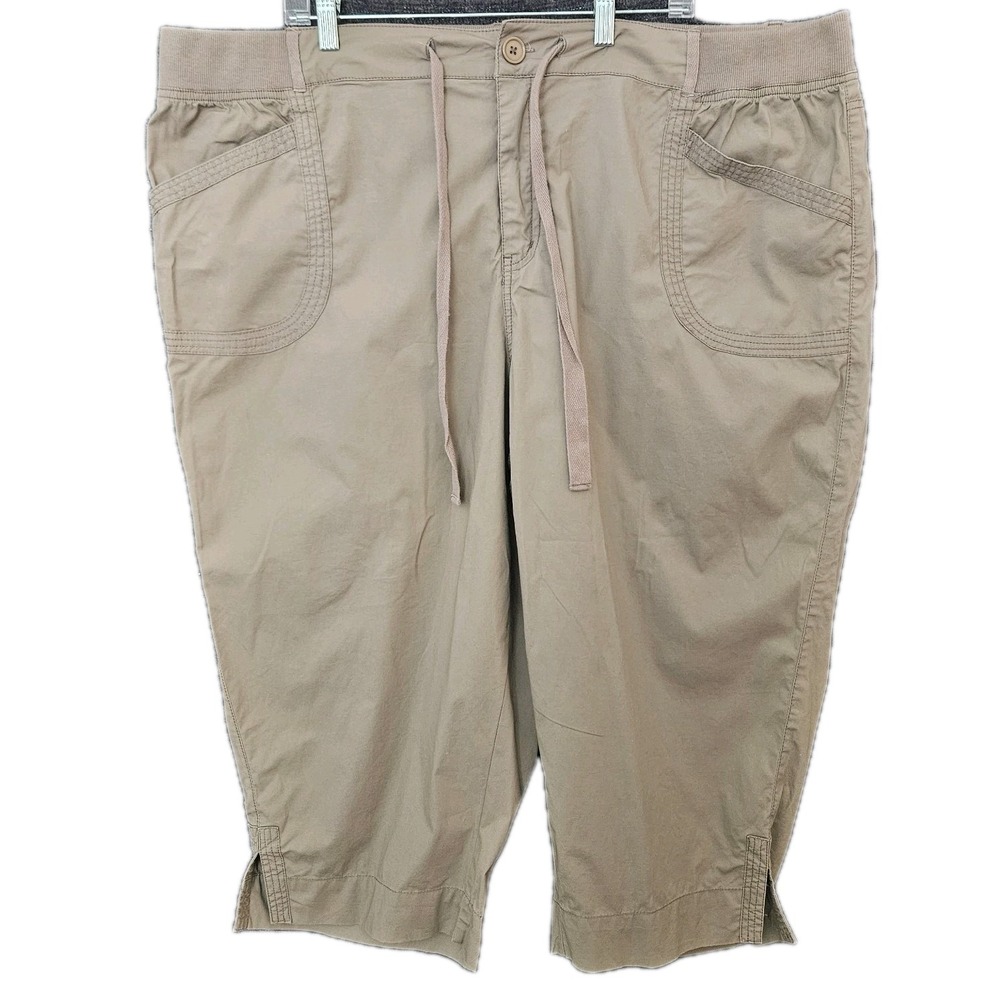 Prescott New York Womens Khaki/Brown Casual Capri Pants 26 Plus Size